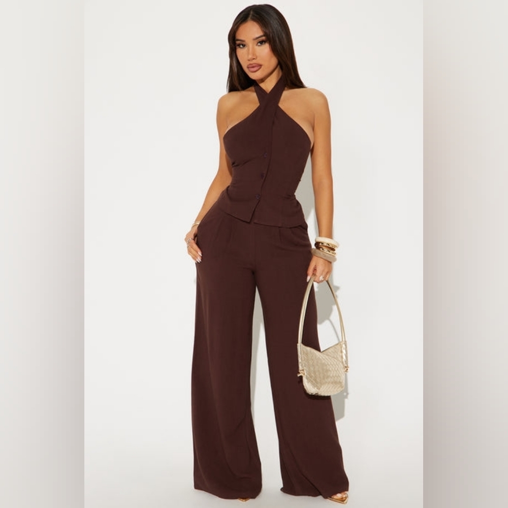 Fashion Nova Chocolate Halter Jumpsuit